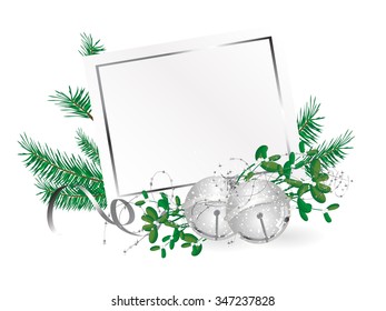 Green Christmas background with silver jingle bells