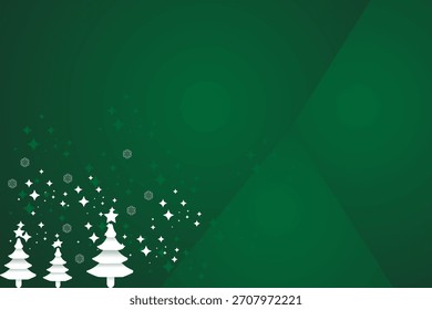 grüner Weihnachtshintergrund mit Schnee und Weihnachtsbäumen und Schneeflocken-Ornamenten