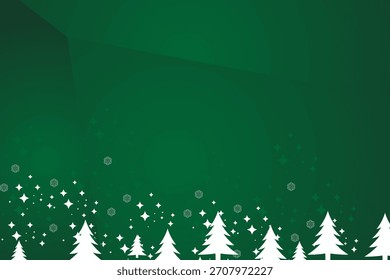green Christmas background with snow and Christmas trees and snowflake ornaments