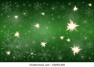 Green Christmas background with snowflakes