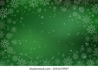 Green Christmas background with snowflakes. Christmas snowflake background. EPS 10