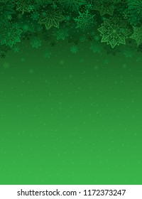 Green christmas background with snowflakes and stars, vector illustration