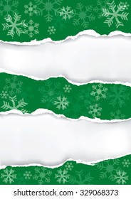 Green christmas background with torn paper.
Green grunge  snowflakes background with torn paper with place for your text or image. Vector  available.
