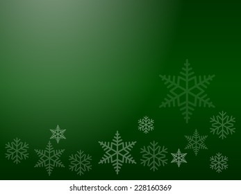 Green Christmas Background Vector with Snowflakes