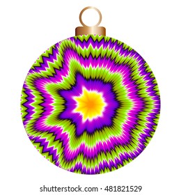 Green christmas ball with asymmetric pattern (motion illusion)