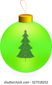 Green christmas ball with doodle spruce tree. Vector illustration.