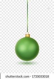 Green, Christmas Ball With Ribbon And Bow. Realistic Isolated Vector. New Year Toy Decoration. Holiday Decoration Element