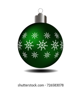 Green Christmas ball with snowflakes  isolated on white background. Vector illustration