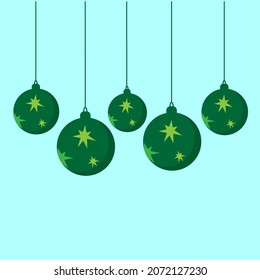 green christmas balls on blue background,Merry christmas greeting concept, vector illustration