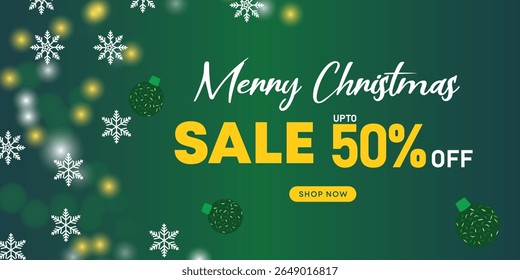 Grünes Weihnachtsbanner mit Schneeflocken-Muster und gewagter goldener Angebotsbotschaft