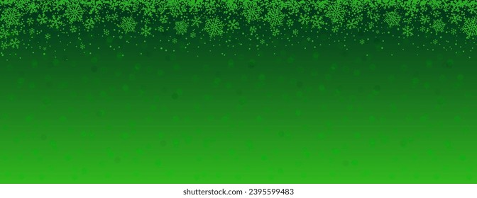 Green Christmas banner with snowflakes and stars. Merry Christmas and Happy New Year greeting banner. Horizontal new year background, headers, posters, cards, website. Vector illustration