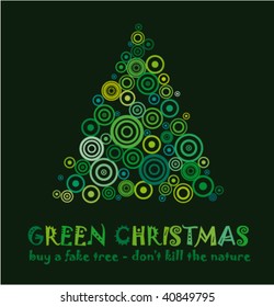 Green Christmas Card To Celebrate And Eco 25th December With A Fake Tree Without Kill A Real Tree!