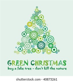 Green Christmas Card To Celebrate And Eco 25th December With A Fake Tree Without Kill A Real Tree!