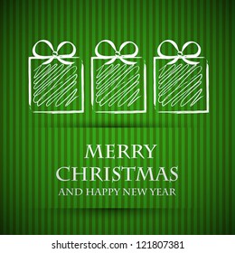 green christmas card with gifts. christmas card.