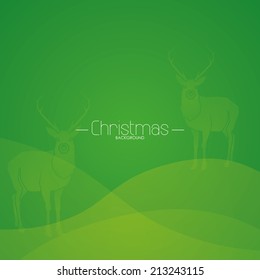 a green christmas card with a pair of reindeers and some text