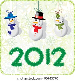 Green Christmas card with snowmen