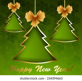 Green Christmas card with Christmas tree