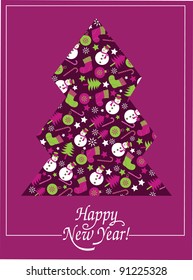 Green Christmas card with a Christmas tree