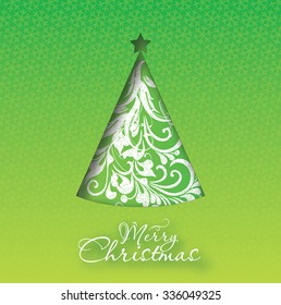 Green Christmas card with tree, Xmas card