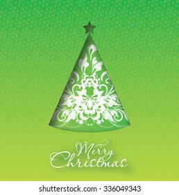 Green Christmas card with tree, Xmas card