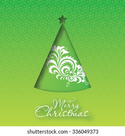 Green Christmas card with tree, Xmas card
