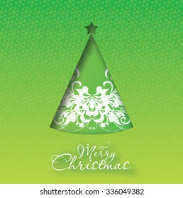 Green Christmas card with tree, Xmas card