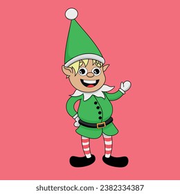 A green Christmas elf smiling and nodding