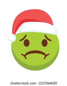 Green Christmas emoji in hat flat icon