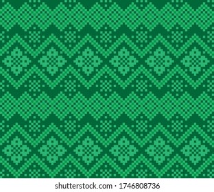 Green Christmas fair isle pattern background for fashion textiles, knitwear and graphics