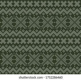 Green Christmas fair isle pattern background for fashion textiles, knitwear and graphics