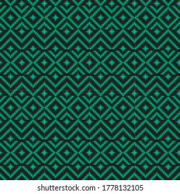 Green Christmas fair isle pattern background for fashion textiles, knitwear and graphics