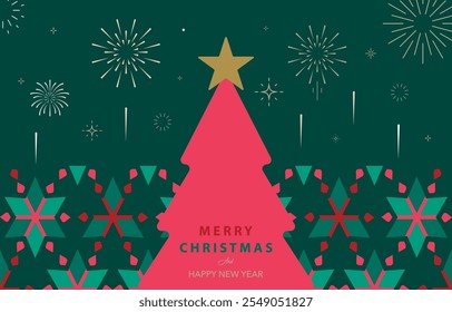 green Christmas festival banner with geometric style.vector for horizontal design