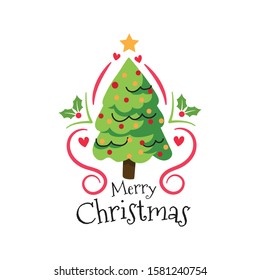 Green christmas flat tree design