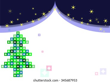 Green christmas fur tree on the white theater curtain background