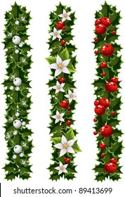 Green Christmas garlands of holly and mistletoe