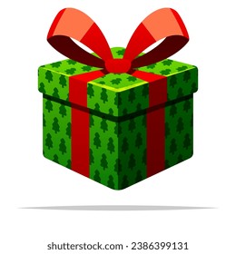 Caja de regalo de navidad verde presente vector aislado
