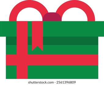 Green Christmas gift box wrapped with red ribbon and bow, representing the festive spirit of giving and celebration during the holiday season