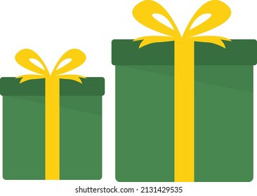 Green christmas gifts, illustration, vector on a white background.