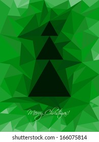 Green christmas greeting card with abstract design and tree