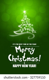 Green Christmas Greeting Card. Merry Christmas lettering.