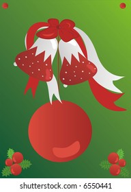 Green Christmas greeting with red and silver details. Seasonal concept