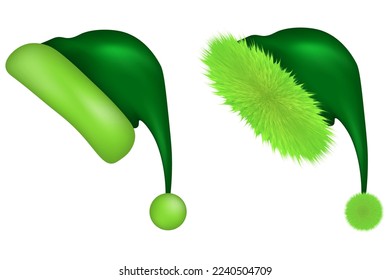 Green Christmas hat, grinch accessory, vector illustration.