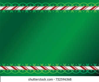 A green Christmas holiday background with candy cane and decorative borders illustration. Vector EPS 10 available.