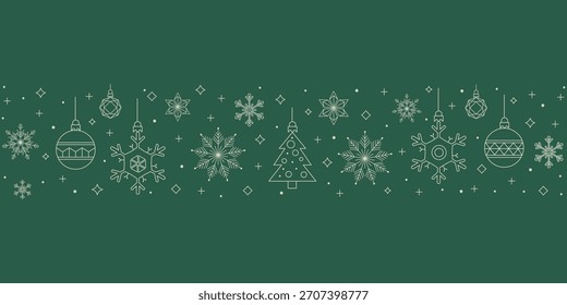 Vector de Anuncio Horizontal de Navidades verdes; Fondo de ornamento de copo de nieve de decoraciones de arte de línea; Ilustración de encabezado de festival de vacaciones de invierno