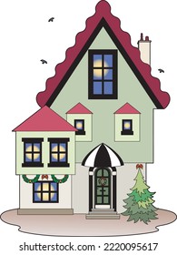 Green christmas house, EPS 10 file