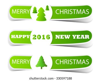 Green Christmas label with Christmas tree. Vector illustration.