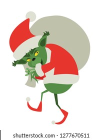 Green Christmas Monster Stolen Pretenses Cartoon Vector Illustration - Vector