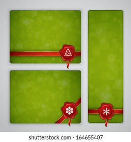 Green Christmas and New year banners with wax seal