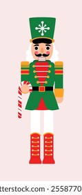 Green Christmas Nutcracker holding Candy Cane Illustration