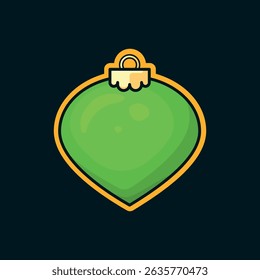 Green Christmas ornament icon in flat style with outline. Perfect for holiday designs, greeting cards, web, apps, and festive illustrations. Vector and fully editable.